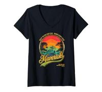 Femme Mavericks Half Moon Bay Surf Rétro Coucher de Soleil T-Shirt avec Col en V