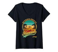 Femme Mavericks Half Moon Bay Surf Rétro Coucher de Soleil T-Shirt avec Col en V