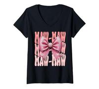 Femme Maw-Maw Coquette Noeud Rose Mère Mère Mère T-Shirt avec Col en V