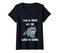 Femme May Be A Trash Panda But I Still Wash My Hands Funny Raton Laveur T-Shirt avec Col en V