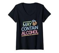 Femme May Contain Alcohol Proverbe Drôle Alcool Mallorca Party T-Shirt avec Col en V