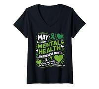 Femme May Is National Mental Health Awareness Month Green Ribbon T-Shirt avec Col en V