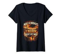 Femme May The Bridges I Burn Light My Way Burning Bridges Saying T-Shirt avec Col en V
