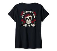Femme May The Bridges I Burn Light My Way Funny Goth Gothic Skull T-Shirt avec Col en V