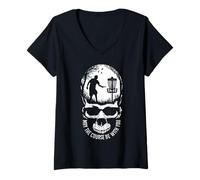 Femme May The Course Be with You Disque Golf Player Skull Sunset T-Shirt avec Col en V