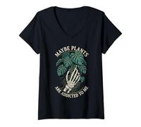 Femme Maybe Plants are Obsessed to Me Squelette Botanical T-Shirt avec Col en V
