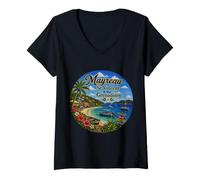 Femme Mayreau St Vincent et Les Grenadines Île des Caïbes T-Shirt avec Col en V