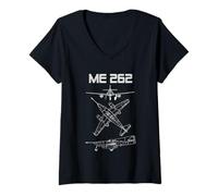 Femme ME 262 Schémas de schémas de plan de guerre de guerre allemande de la Seconde Guerre mondiale T-Shirt avec Col en V