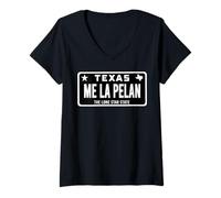Femme Me La Pelan Texas El Cuhh Takuache License Plate Trokiando T-Shirt avec Col en V