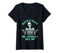 Femme Me Plus People Equals Hell No Funny Squelette Math T-Shirt avec Col en V