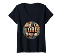 Femme Me Voici, Seigneur, envoie-Moi Ésaïe 6:8 T-Shirt avec Col en V