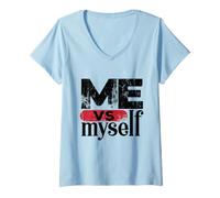 Femme Me VS Myself Rivalry Competition Quotes Graphic T-Shirt avec Col en V