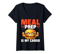 Femme Meal Prep est ma travailleuse de Cardio Food Service Lunch Lady T-Shirt avec Col en V