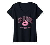 Femme Mean Girls The Plastics Pink Lipstick Kiss Y2K Movie T-Shirt avec Col en V