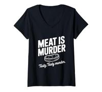 Femme Meat is Murder Tasty Tasty Murder Funny Vegan T-Shirt avec Col en V