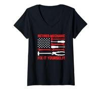 Femme Mécanicien à la retraite Fix It Yourself American Pride T-Shirt avec Col en V
