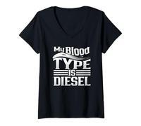 Femme Mécanicien Diesel Mon Groupe sanguin est Un Chauffeur de Camion Diesel T-Shirt avec Col en V