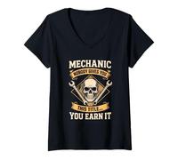 Femme Mechanic Skull : personne ne vous donne ce titre, vous le méritez T-Shirt avec Col en V