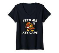 Femme Mechanical Keyboard Feed Me Key Caps Retro Typist T-Shirt avec Col en V