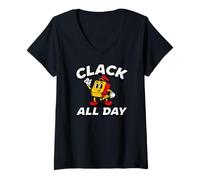 Femme Mechanical Keyboard Switch Clack All Day Retro T-Shirt avec Col en V