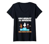 Femme Médaillé d'or pour éviter Les fêtes d'halloween Introvert Boo T-Shirt avec Col en V