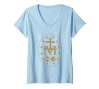Femme Médaille miraculeuse de la Vierge Marie Sainte Catholique T-Shirt avec Col en V