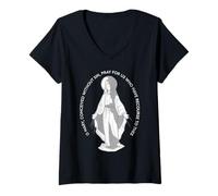 Femme Médaille miraculeuse de Notre-Dame de Grâce, Marie, Catholique T-Shirt avec Col en V