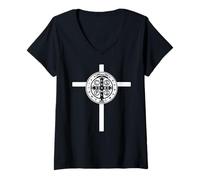 Femme Médaille Religieuse catholique de Saint Benoît | Chrétienne T-Shirt avec Col en V