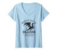 Femme Meddle Not in The Affairs of Dragons Funny Dragon Lover T-Shirt avec Col en V