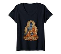 Femme Médecine Bouddha Tibétain Bouddhiste Guérison Divinité T-Shirt avec Col en V