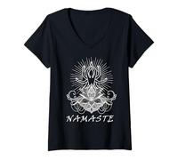Femme Médiation, siège de Lotus, Fleur de Lotus, Namaste Buddha T-Shirt avec Col en V