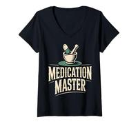 Femme Médicament Maître Pharmacien Technicien Pharmacie T-Shirt avec Col en V