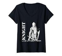 Femme Medieval Renaissance Knight Live Without Fear Warrior T-Shirt avec Col en V