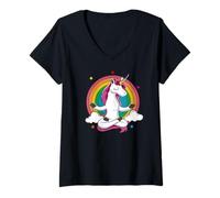 Femme Méditating Unicorn Yoga Zen Rainbow Namaste Mindful Energy T-Shirt avec Col en V