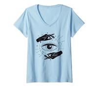 Femme Méditation du troisième œil Chakra Spirituel T-Shirt avec Col en V