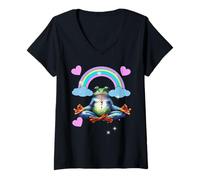 Femme Méditation Grenouille Grenouille se détendre Om Crapaud T-Shirt avec Col en V