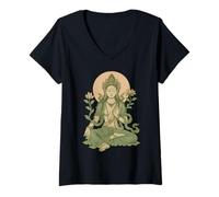 Femme Méditation sereine déesse spirituelle Yoga Mindfulness Art T-Shirt avec Col en V
