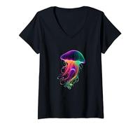 Femme Méduse Lumineuse T-Shirt avec Col en V