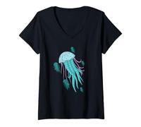 Femme Méduses dans la mer T-Shirt avec Col en V