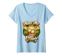 Femme Meet Me at The 19th Hole Funny Golf Golfing Humour T-Shirt avec Col en V