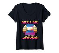 Femme Meet Me at The Arcade Vaporwave Retro Joueur Jeux Vidéo T-Shirt avec Col en V