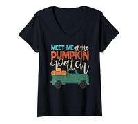 Femme Meet Me at The Pumpkin Patch Pickup Tenue de Noël T-Shirt avec Col en V