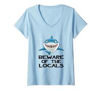 Femme Méfiez-Vous des locaux - Cartoon Shark T-Shirt avec Col en V