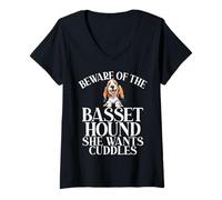 Femme Méfiez-Vous du Basset Hound qu'elle Veut Cuddles Basset Hound T-Shirt avec Col en V