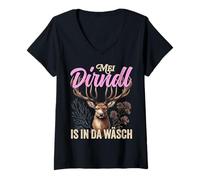 Femme Mei Dirndl est dans Da Wäsch, Bretzel Party, Funny Design T-Shirt avec Col en V