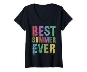 Femme Meilleur Camp D'ÉTÉ DE Tous Les Temps, Vacances du DERNIER Jour, CROISIÈRE pour Enfants ET Mamans T-Shirt avec Col en V