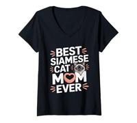 Femme Meilleur Chat Siamois Maman jamais Mignon Amoureux des Animaux T-Shirt avec Col en V