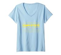 Femme Meilleur Complotiste De La Galaxie | Humour Complot T-Shirt avec Col en V, Bleu Céleste, L