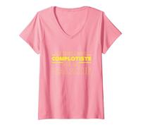 Femme Meilleur Complotiste De La Galaxie | Humour Complot T-Shirt avec Col en V, Rose, XL