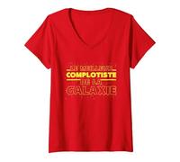 Femme Meilleur Complotiste De La Galaxie | Humour Complot T-Shirt avec Col en V, Rouge, XL